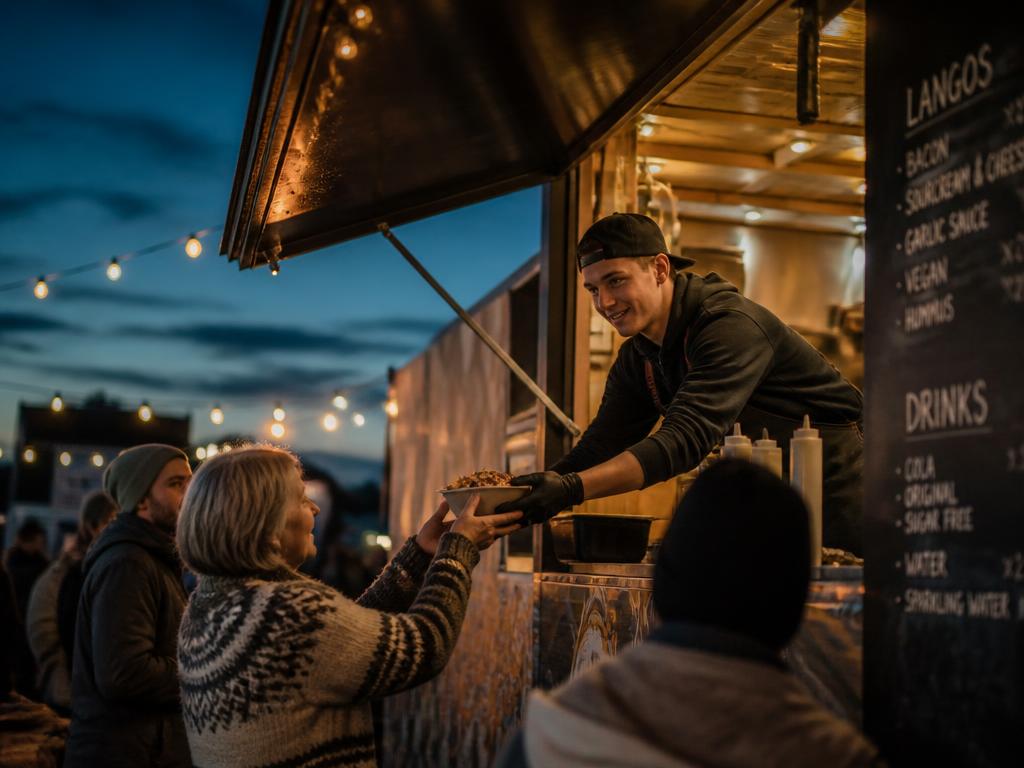 Person i drift som serverer kunder fra vogn